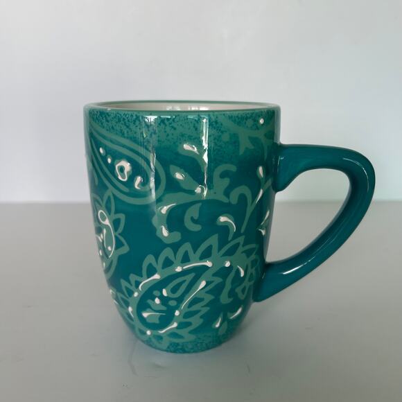 Laurie Gates Blue Hand Painted Paisley Stoneware Mug 14 oz 4.75 Tall - Picture 2 of 4